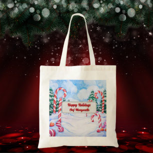 Christmas Candy Cane Personalized Chef Gift Tote Bag