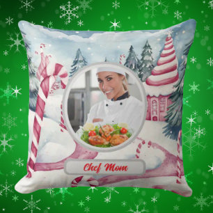 Christmas Candy Cane Personalized Chef Mom Photo Cushion