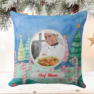 Christmas Candy Cane Personalized Chef Mom Photo Cushion