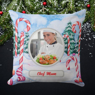 Christmas Candy Cane Personalized Chef Mom Photo Cushion