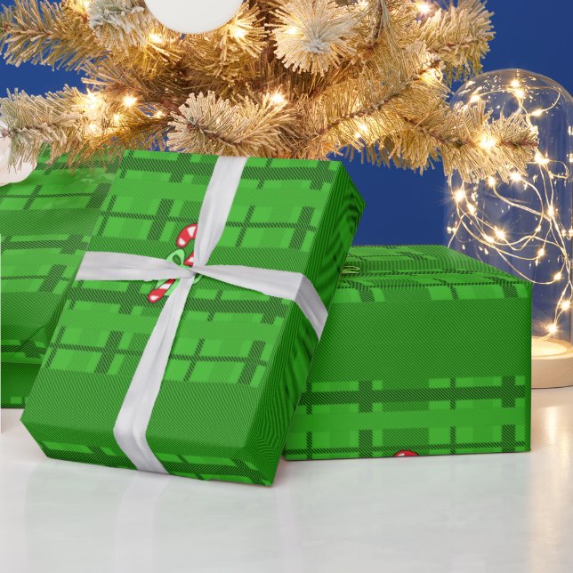 Christmas Candy Cane Plaid Wrapping Paper (Holidays)