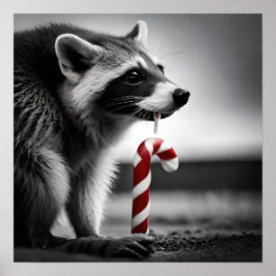 Christmas Candy Cane Racoon II Poster