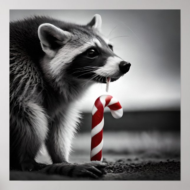 Christmas Candy Cane Racoon II Poster (Front)