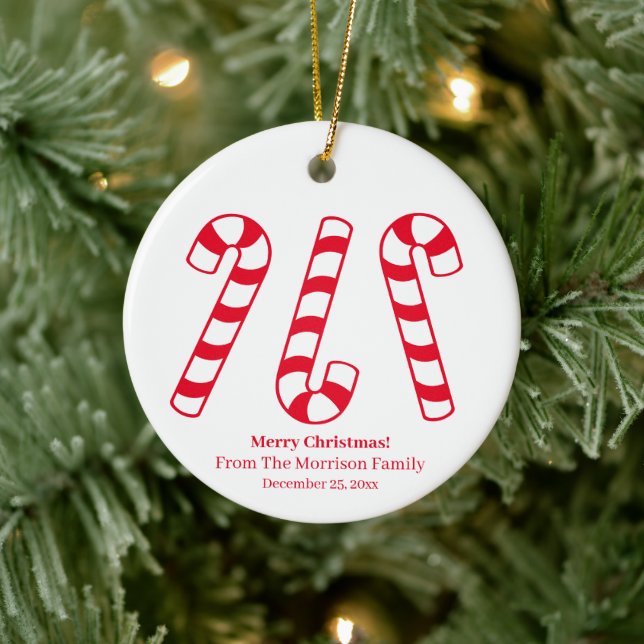 Christmas candy cane red & white custom name cute  ceramic tree decoration (Tree)