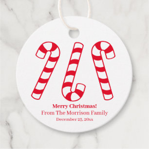 Christmas candy cane red & white custom name cute favour tags