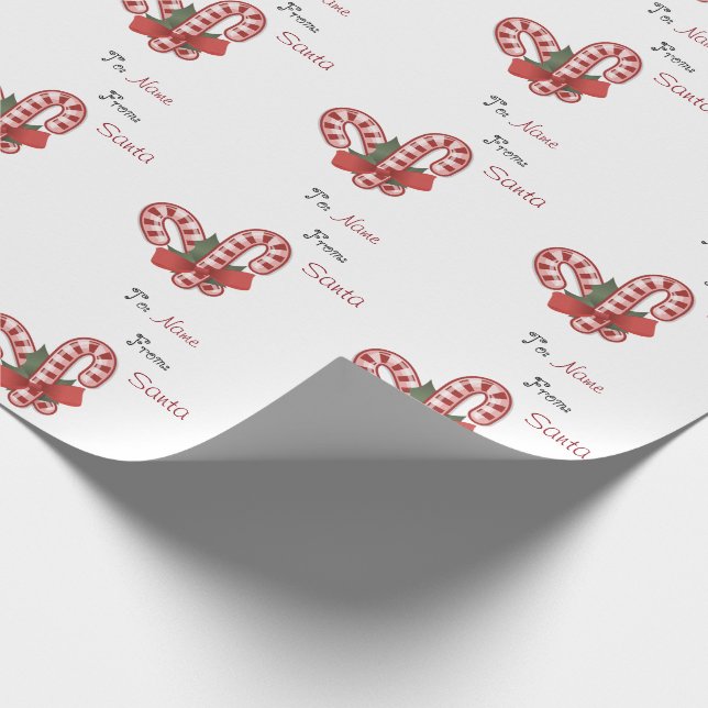 Christmas Candy Cane Santa Custom To and From Name Wrapping Paper (Corner)