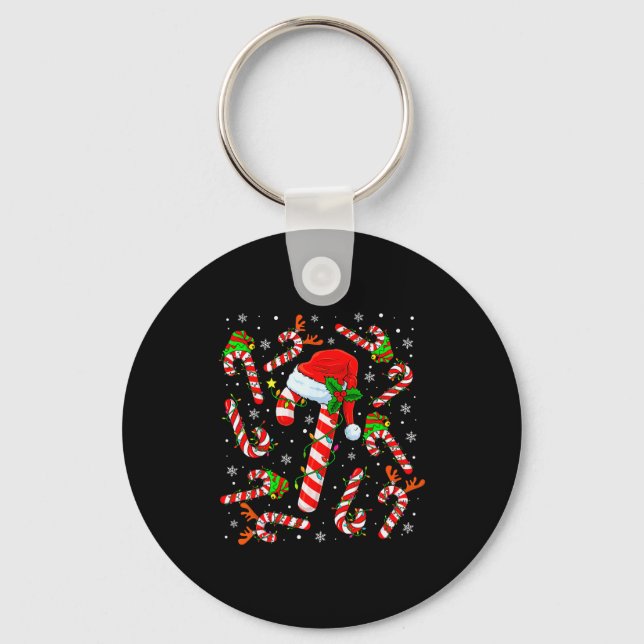 Christmas Candy Cane Santa Hat Reindeer Funny Xmas Key Ring (Front)