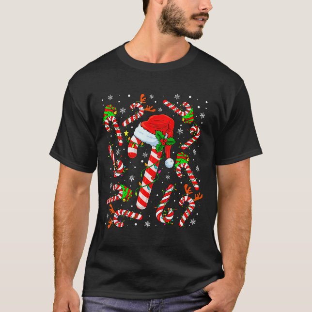 Christmas Candy Cane Santa Hat Reindeer Funny Xmas T-Shirt (Front)