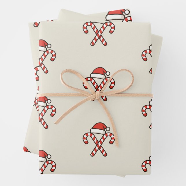 Christmas Candy Cane Santa Wrapping Paper (In situ)