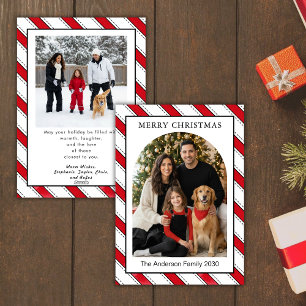 Christmas Candy Cane Stripe Arched 2 Photos Holiday Card