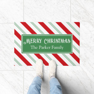 Christmas Candy Cane Stripe Green White Red Custom Doormat