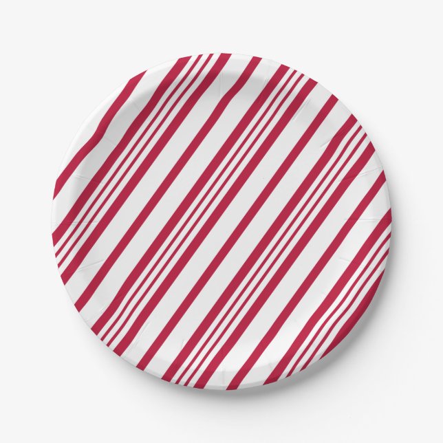 Christmas Candy Cane Stripe Paper Plate (Front)