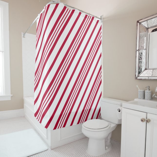 Christmas Candy Cane Stripe Shower Curtain (In Situ)