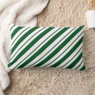 Christmas Candy Cane Stripes in Green and White Lumbar Cushion