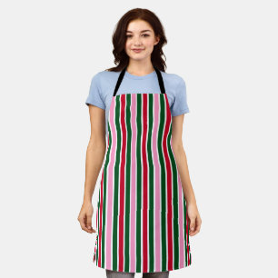 Christmas Candy Cane Stripes in Pink Green and Red Apron