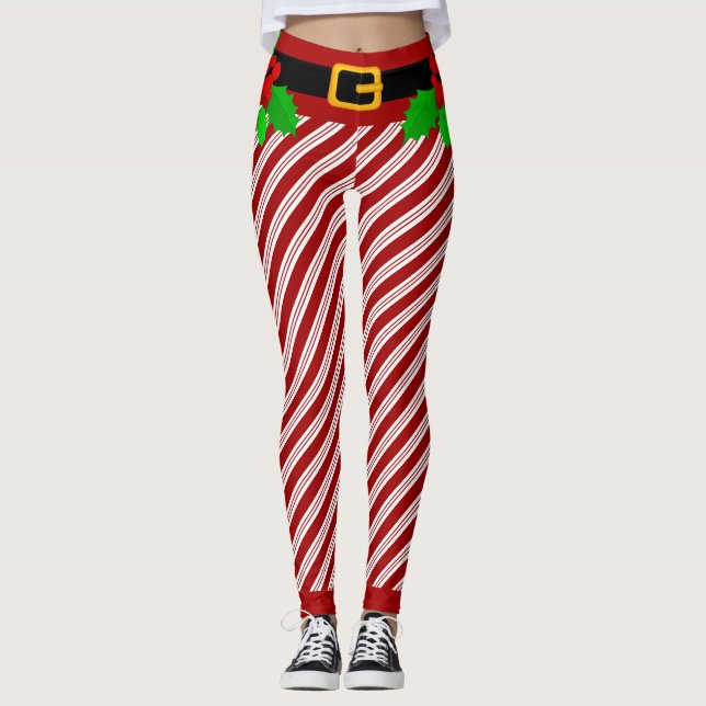 Christmas candy cane stripes Leggings (Front)