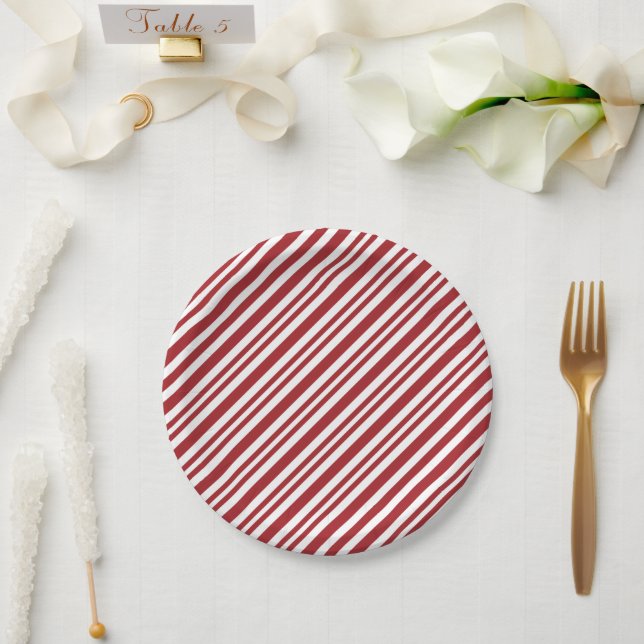 Christmas Candy Cane Stripes Paper Plate (Wedding)
