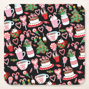 Christmas Candy Cane Sweets Pattern Square Paper Coaster