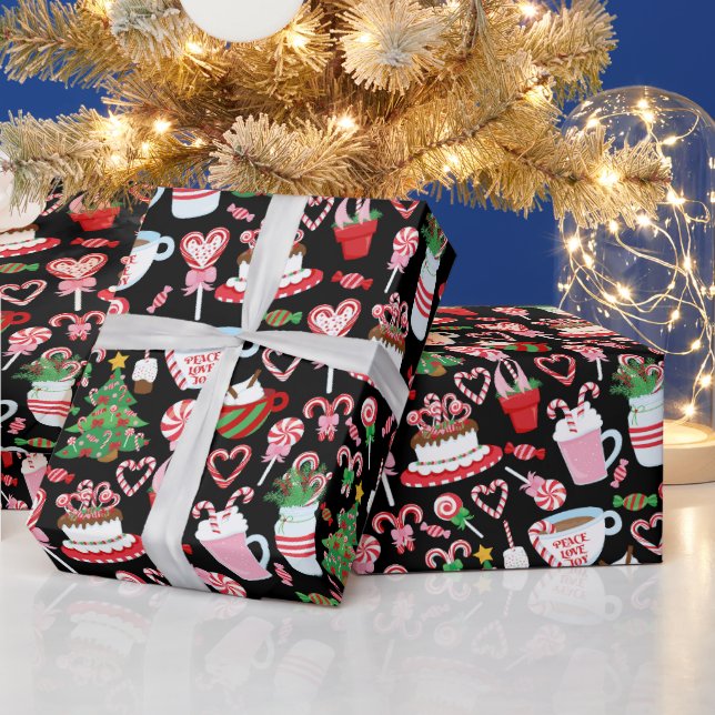 Christmas Candy Cane Sweets Pattern Wrapping Paper (Holidays)