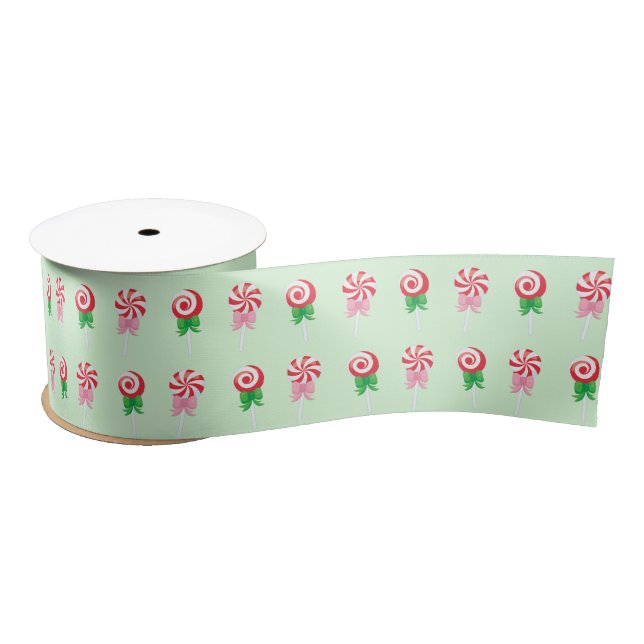 Christmas Candy Cane Swirls Pattern Satin Ribbon (Spool)