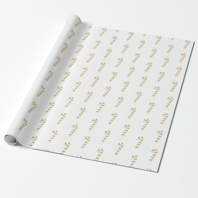 Christmas candy cane white gold pattern fun cute wrapping paper (Unrolled)