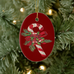 Christmas Candy Cane With Decorative Ribbon Ceramic Tree Decoration
