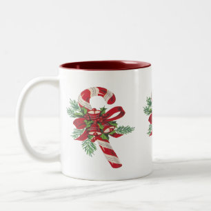 Christmas Candy Cane With Decorative Ribbon Two-Tone Coffee Mug