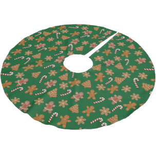 Christmas Candy Canes and Gingerbread Cookies Brushed Polyester Tree Skirt