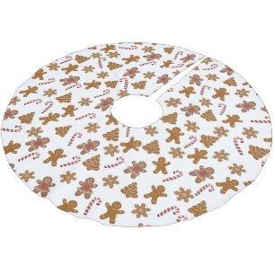 Christmas Candy Canes and Gingerbread Men Brushed Polyester Tree Skirt
