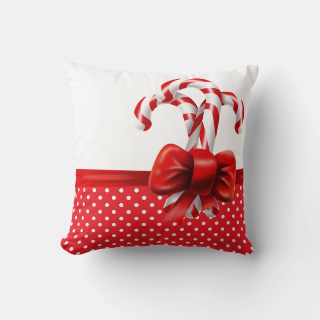 Christmas Candy Canes Bow with Red and White Dot Cushion (Front)