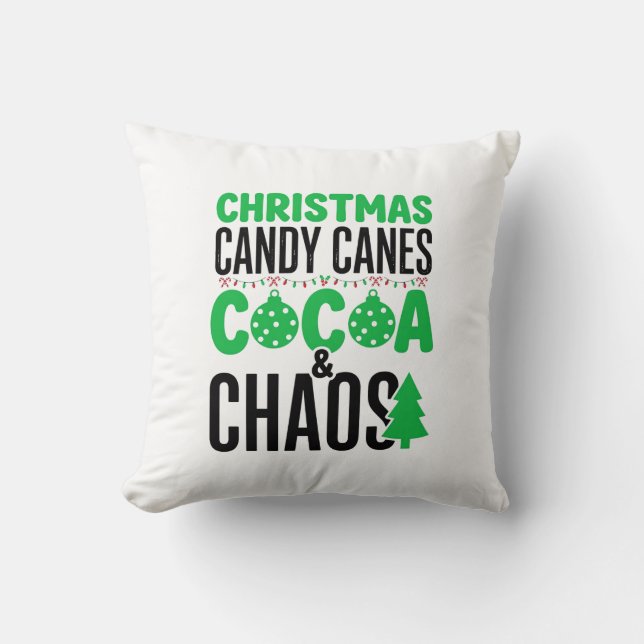 Christmas Candy Canes Cocoa Chaos Design Cushion (Front)