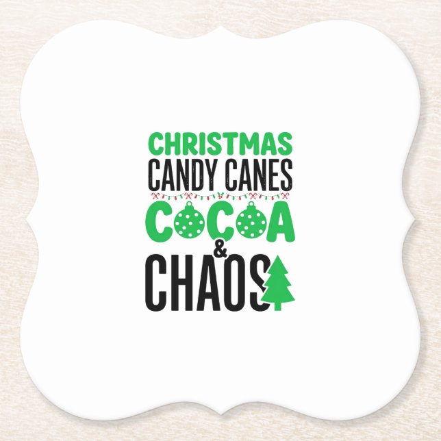 Christmas Candy Canes Cocoa Chaos Design Paper Coaster (Front)