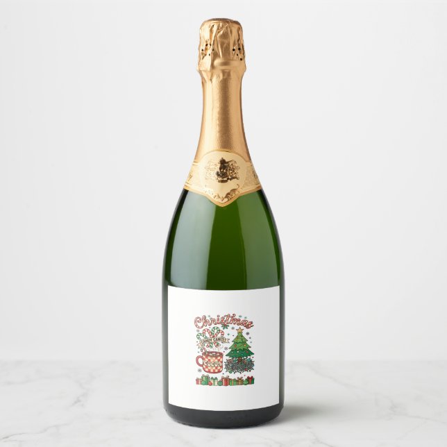 Christmas Candy Canes Cocoa Chaos Tree Mug Present Sparkling Wine Label (Front)
