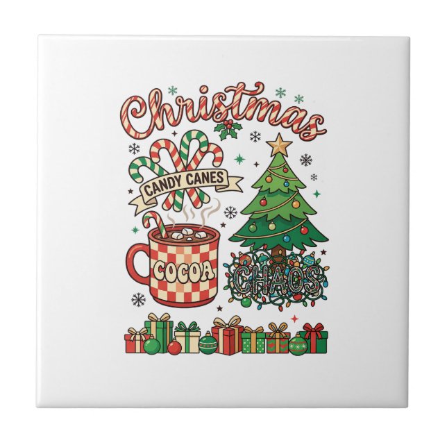 Christmas Candy Canes Cocoa Chaos Tree Mug Present Tile (Front)