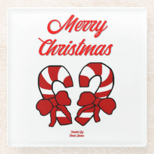 Christmas Candy Canes Glass Coaster
