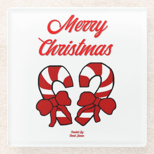 Christmas Candy Canes Glass Coaster (Front)