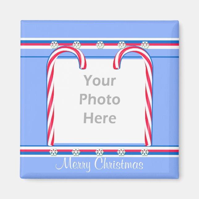 Christmas Candy Canes on Blue (photo frame) Magnet (Front)