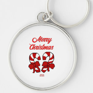 Christmas Candy Canes Premium Round Key Chain