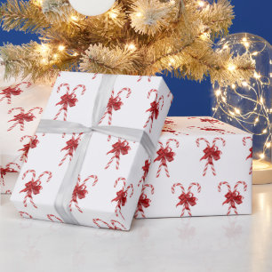 Christmas Candy Canes Tied with Bows Wrapping Paper