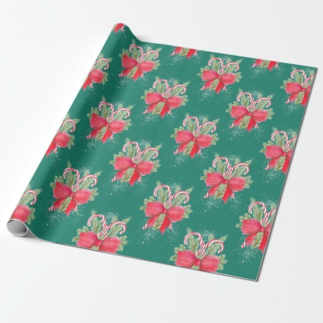Christmas Candy Canes Wrapping Paper (Unrolled)