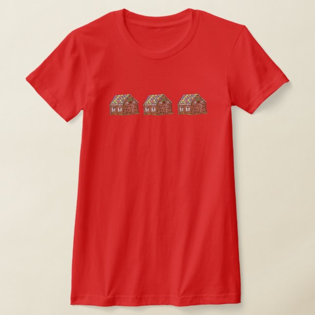 Christmas Candy-Covered Gingerbread House Holiday T-Shirt (Laydown)