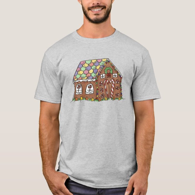 Christmas Candy-Covered Gingerbread House Xmas Tee (Front)