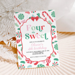Christmas Candy Four is Sweet 4th Birthday Invitation
