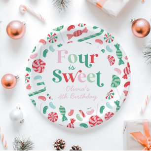 Christmas Candy Four is Sweet 4th Birthday Paper Plate