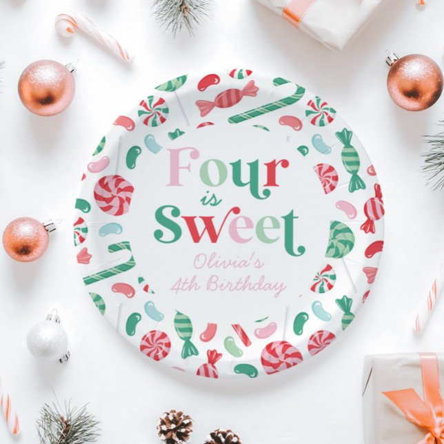 Christmas Candy Four is Sweet 4th Birthday Paper Plate (Creator Uploaded)