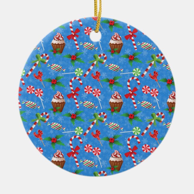 Christmas Candy, lollipop and cake Ceramic Tree Decoration (Front)