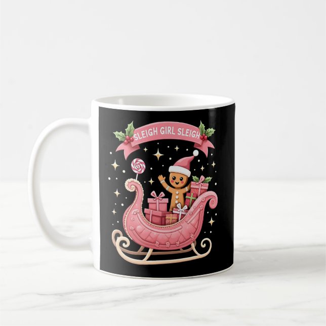 Christmas Candy Sleigh Girl Gingerbread Holiday Coffee Mug (Left)