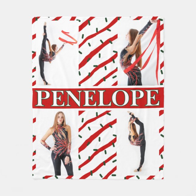 Christmas Candy Sprinkle 4 Photo Collage Fleece Blanket (Front)