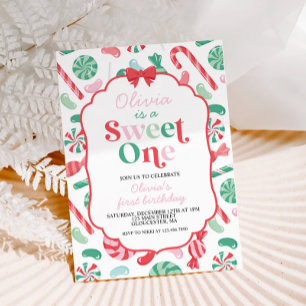 Christmas Candy Sweet One First Birthday Invitation