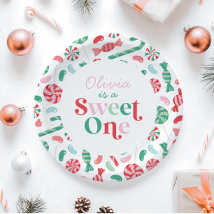 Christmas Candy Sweet One First Birthday Paper Plate